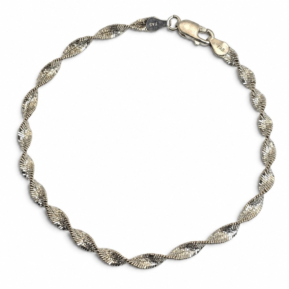 FAS 925 Italy Sterling Silver Twisted Serpentine Bracelet 7.5" 4.28g